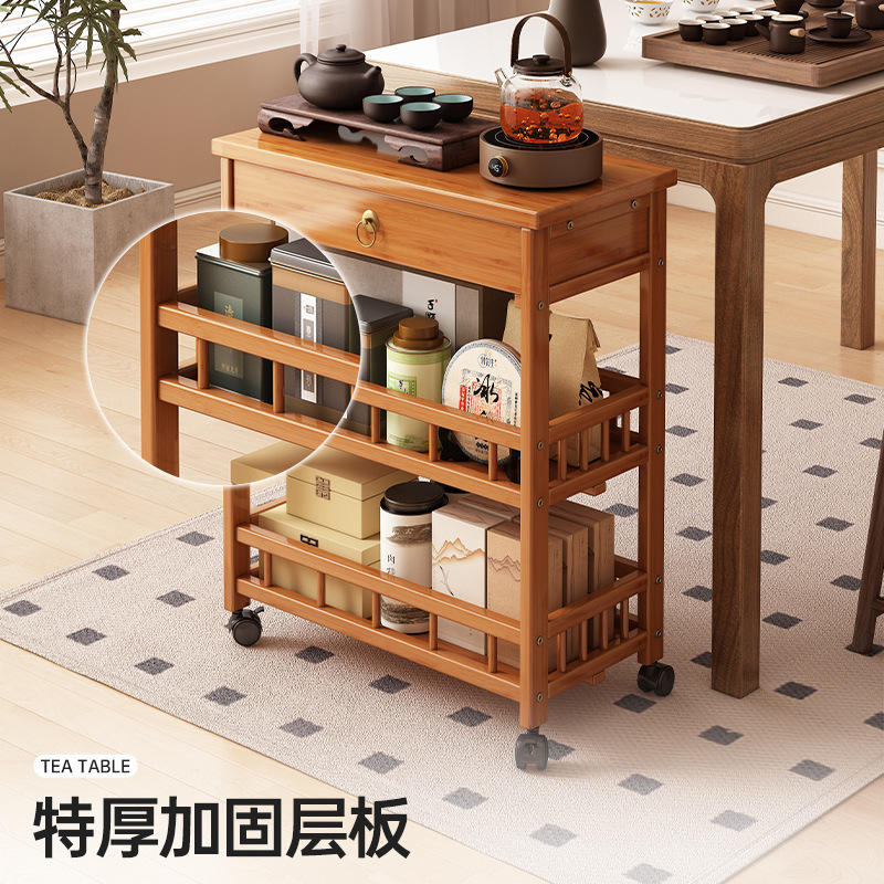 新しい中国風のモバイルコーヒーテーブル肥厚カート収納ラックオフィススタディティーテーブル車輪付きティーキャビネット|undefined