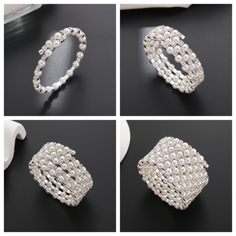 European and American Fashion Bracelet Steel Wire Elastic Pearl Diamond Bracelet Multi-Layer Bridal Hand Jewelry Female Manufacturer Wholesale B329