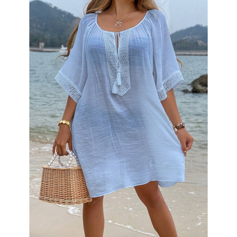 2025 comercio exterior mujeres Beachwear damas verano con bordas encaje de contraste