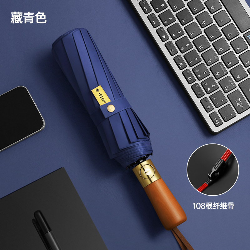 (딥씨블루) 순수 원목 고급 손잡이 + 자외선 차단 강화를 위한 풀 쉐이딩