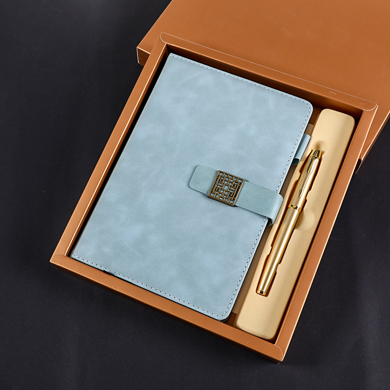 New business thickened notebook office set metal signature pen printed logo gift commemorative gel pen wholesale