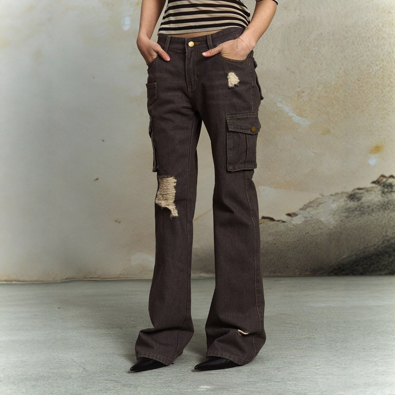 American-Style Spicy Girl Style Gold-Spattered Flared Ripped Jeans for Women, Slim Fit, Floor-Length Pants, Wholesale Women's Clothing in Guangzhou American-Style Spicy Girl Style Gold-Spattered Flared Ripped Jeans for Women, Slim Fit, Floor-Length Pants, Wholesale Women's Clothing in Guangzhou