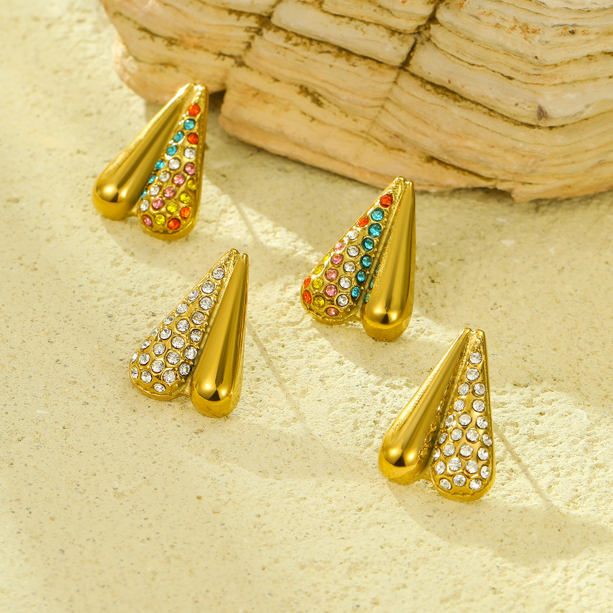 6g Weight 1 Pair Simple Style Classic Style Heart Shape Inlay 304 Stainless Steel Rhinestones Ear Studs