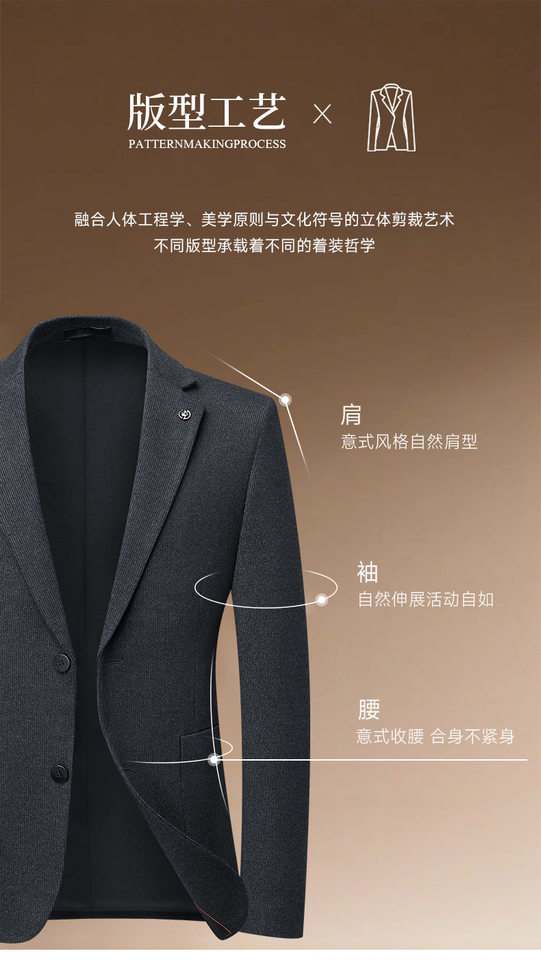 Áo vest nam vải dạ len lông cừu cổ ve nhọn hai cúc dáng ôm dài tay — Màu xanh dương chi tiết 5