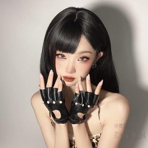 Dark JK gloves for women, punk functional style, half-fingered leather, winter satin surface, lo cool cosplay military LOLITA half-sleeve covers