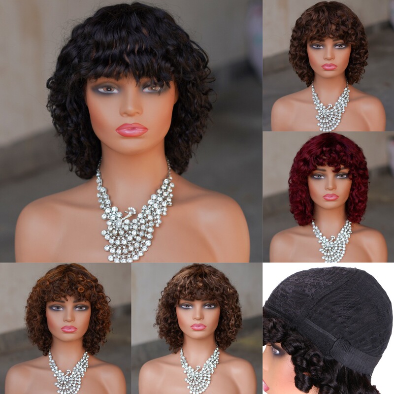 Bang Bobo Water Human Hair Wigs with Bangs Full Mechanism Women's Wig Factory Bang Bobo Water Human Hair Wigs with Bangs Full Mechanism Women's Wig Factory