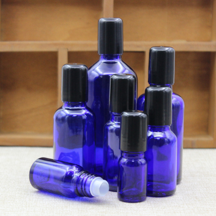 蓝色走珠精油瓶玻璃分装瓶眼部精华液滚珠化妆品香水护肤空瓶子