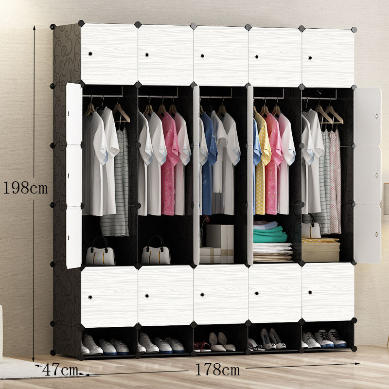 armario simple de madera sólida armario de combinación de almacenamiento de tela de plástico marco de acero almacenamiento simple, moderno y económico