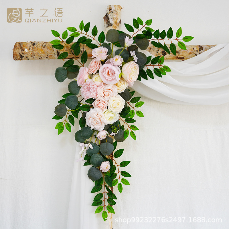 亞馬遜熱銷粉色仿真絹花婚禮慶典儀式裝飾背景歐式玫瑰戶外森系