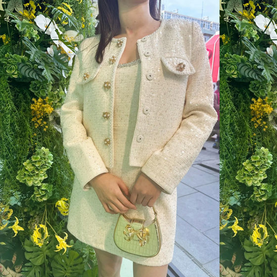 SP Europe Station ~ 2024 Early Autumn Light Luxury Heavy Industry Sequin Beaded Crewneck Pearl Buckle Pocket Decorative Jacket