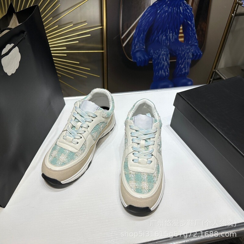 小香风休闲运动鞋女2025新款真皮网面透气增高厚底系带拼色老爹鞋|undefined