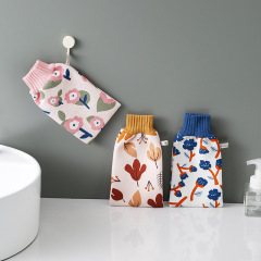 新款晚秋系列印花搓澡巾植物纖維加厚清潔搓澡手套下泥不傷膚