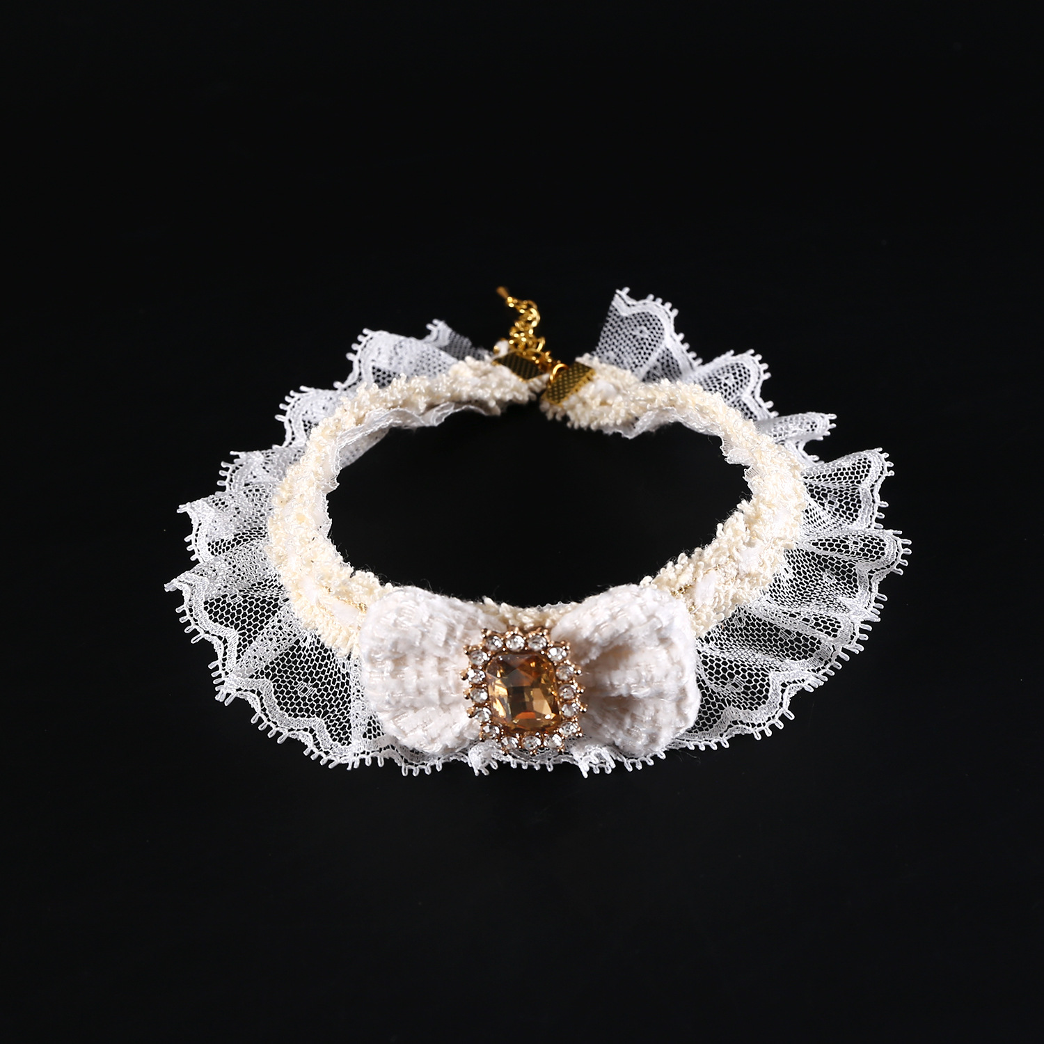 Pet princesa encaje diamante arco gatos perros collar de cumpleaños collar de fragancia