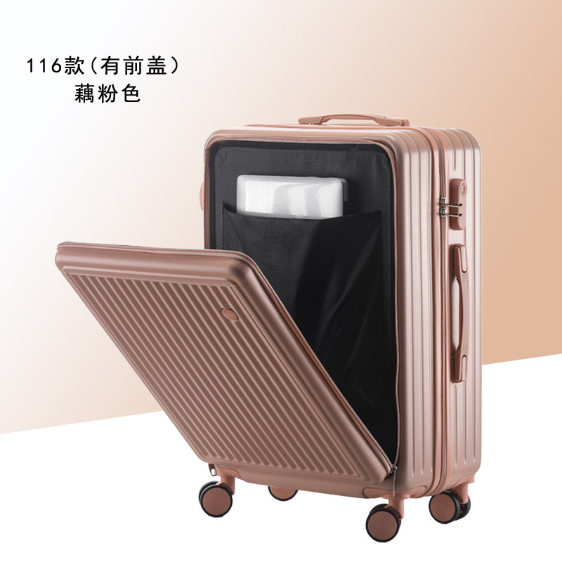 Cubierta delantera abierta equipaje viaje de negocios caja de contraseña caja de embarque caso de la carretilla del estudiante rueda universal caja de cuero al por mayor