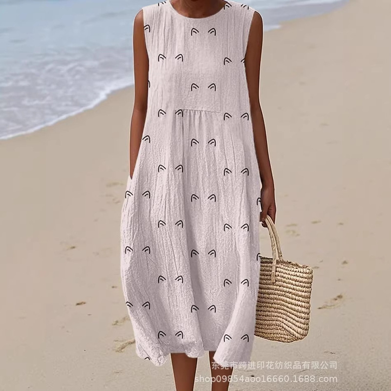 Independent Brand Plus-Size Sleeveless Dress with Unique Striped Colors and Custom Prints, Casual Women's Clothing, Design Style 3