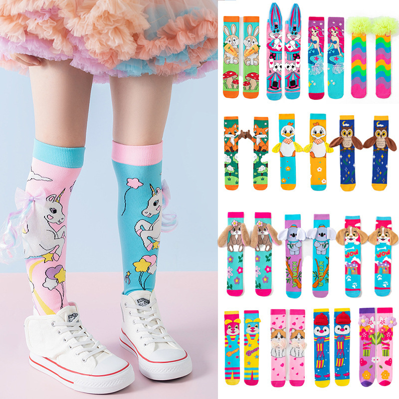 Foreign Trade Cute Boys and Girls Stereo Cartoon Fashion Unicorn Cat Dog Rabbit Rainbow Asymmetrical Long Calf Socks