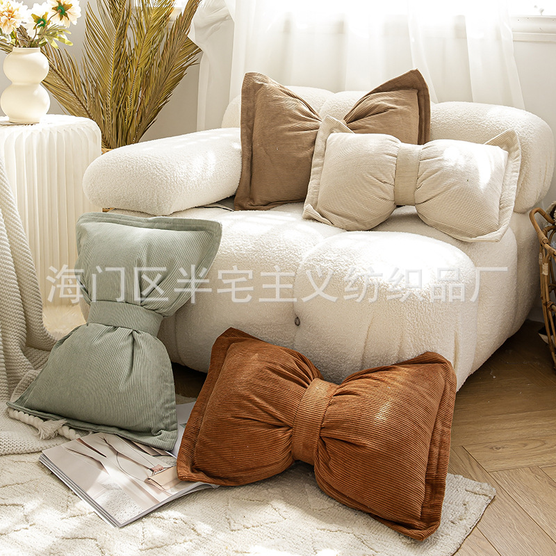 Ins Style Bow Pillow Case Waist Pillow Sofa Cushion Living Room Decoration Pillow Asymmetrical Export Wholesale Cross-Border
