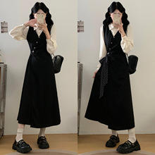 秋季新款穿搭女正式场合教资面试学院风假两件设计感连衣裙2025新