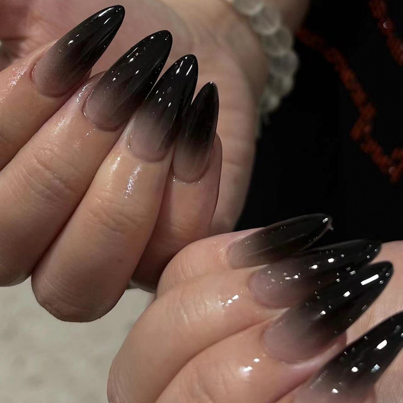 Black French Gradient Halloween Wearable Nails European and American Cross-Border Almond Manicure Reusable Nails Fake Nails Black French Gradient Halloween Wearable Nails European and American Cross-Border Almond Manicure Reusable Nails Fake Nails