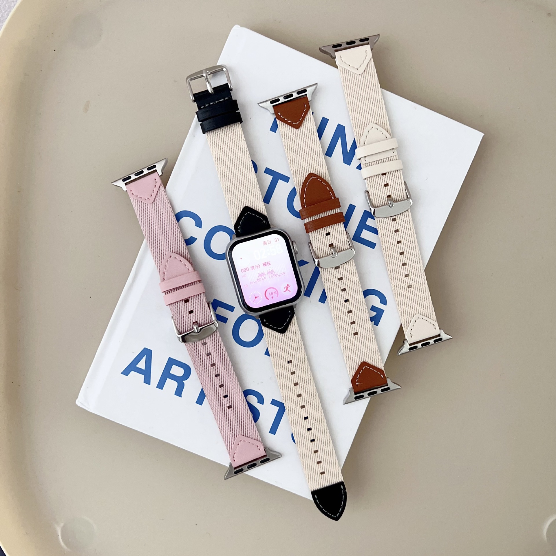 Casual Color-Blocked Nylon Suitable for Apple S11 Watch Strap Autumn and Winter Woven High-End Girly 42mm 46mm Strap