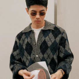 毒家现货高版本原标OUR家菱形格马海毛针织开衫毛衣外套男女同款
