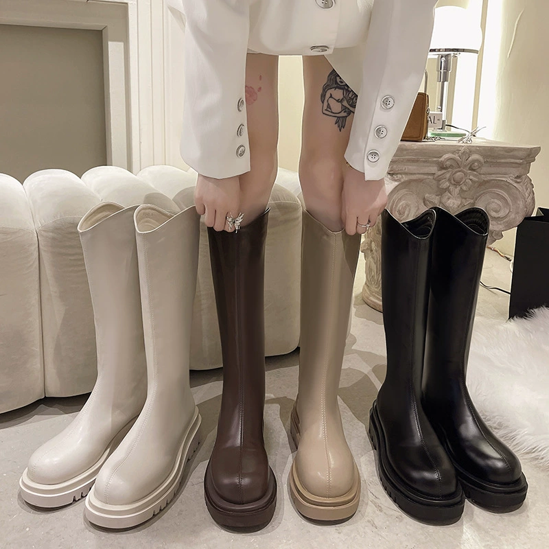 Низкие ботинки на каблуке, осень-зима 2025, новая модель, задняя молния, повседневные, круглый носок, толстая подошва, женские ботинки в стиле рыцарских сапог