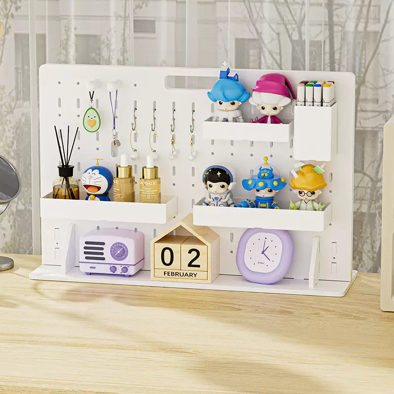 桌面ins风洞洞板办公室工位置物架好物学生电脑桌装饰隔板收纳盒