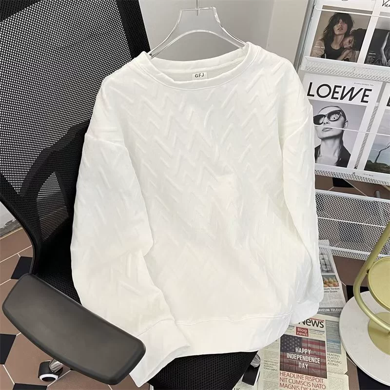 2024 минималистский прилив бренда свободной текстуры толстовка для мальчиков высокого уровня дикая весна и осень без шляпы нижняя рубашка