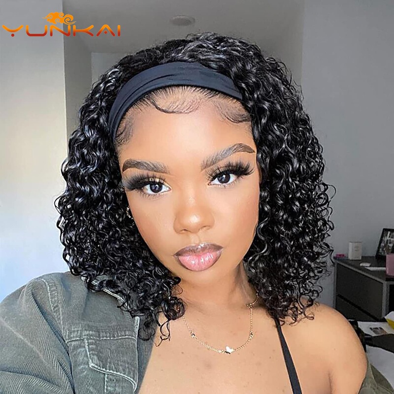 Headband Wig Headband European and American Ladies Ice Silk Hairband Short Curly Hair Set Deep Headbandwig Chemical Fiber Wig