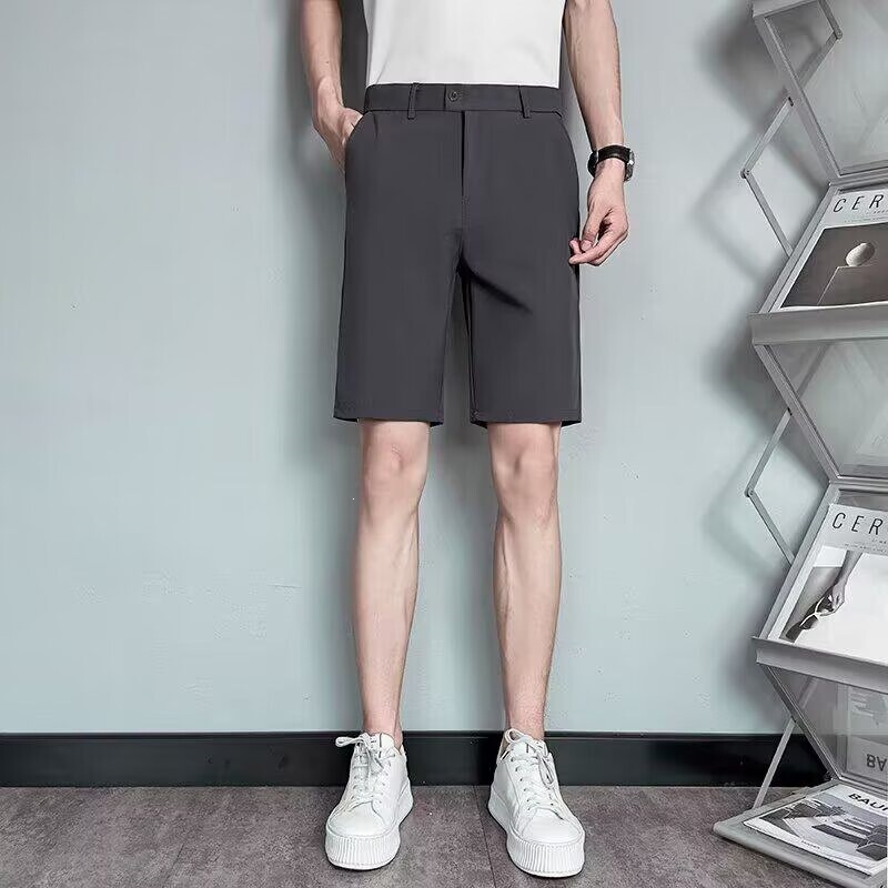 Large Size Solid Color Four-Way Stretch Summer Quick-Dry Ice Silk Golf Shorts for Men, Loose Straight-Leg Pants for Men