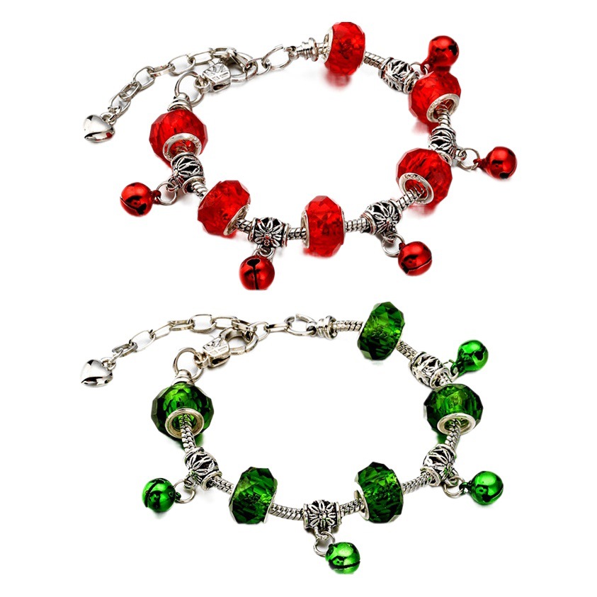 Popular europeo y americano ajustable cristal aleación electrochapado pequeña campana pulsera de Navidad fabricante en stock