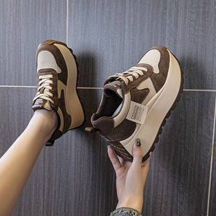 2024 Autumn and Winter New Fashion Thick Sole Increased 8cm Trbottomy Letters Easiest for Match Ladies Casual Shoes Sports Shoes Brown