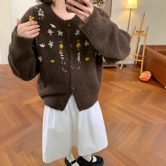 复古重工绣花含羊毛开衫毛衣女2025秋冬新款韩系宽松慵懒针织外套