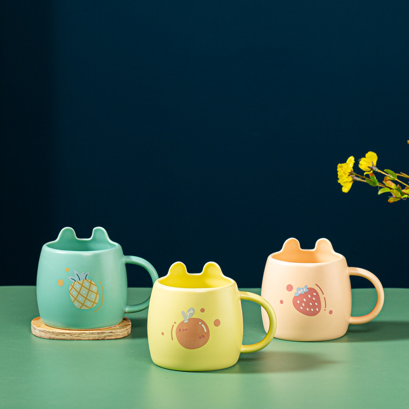 Juego de 4 piezas de vajilla de cerámica con diseño de frutas - Para niños y bebés - Apto para horno - Incluye platos y tazón de sopa