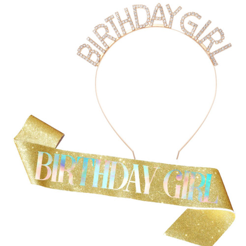 Letter BIRTHDAY GIRL girl birthday headband party birthday party glitter colorful shoulder strap etiquette belt