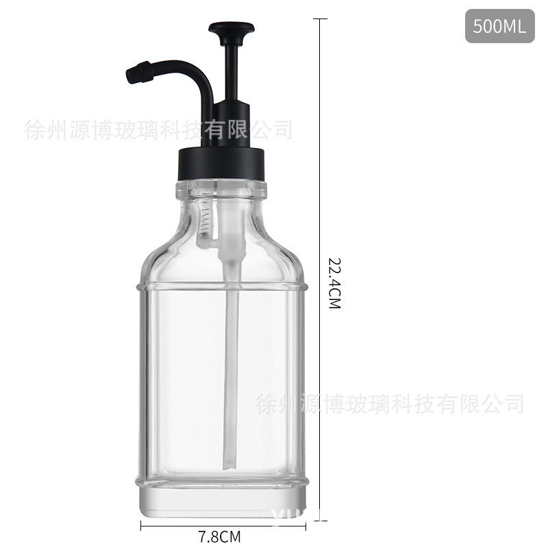 Cabeza de bomba negra de botella cuadrada de 500ml; transparente