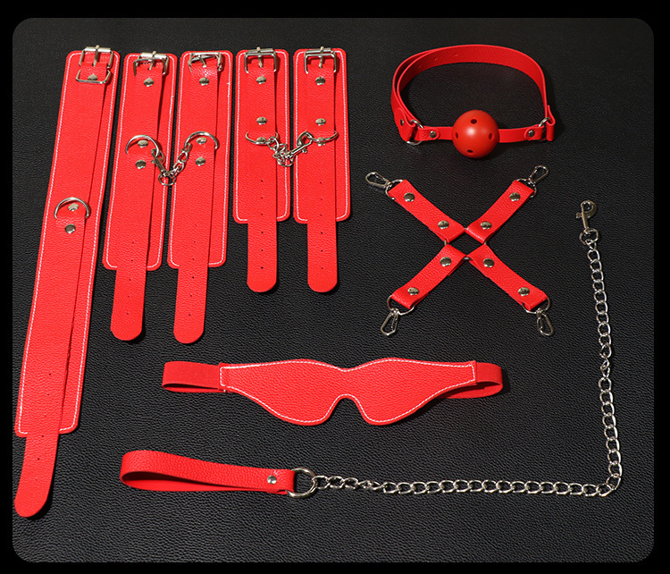 Jiuai SM Bondage Set for Couples, 7-Piece Leather Kit with Handcuffs, Blindfold and Mouth Ball — detail image 13