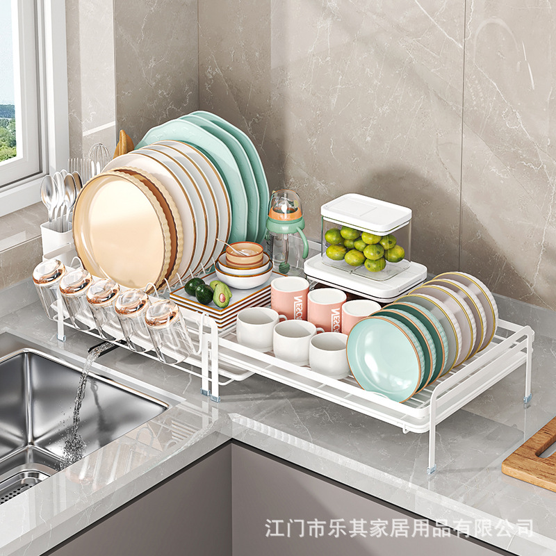 Estante para platos de cocina, fregadero, vajilla, cuchillo, tenedor, estante de almacenamiento para platos, encimera para el hogar, estante de drenaje extensible y retráctil