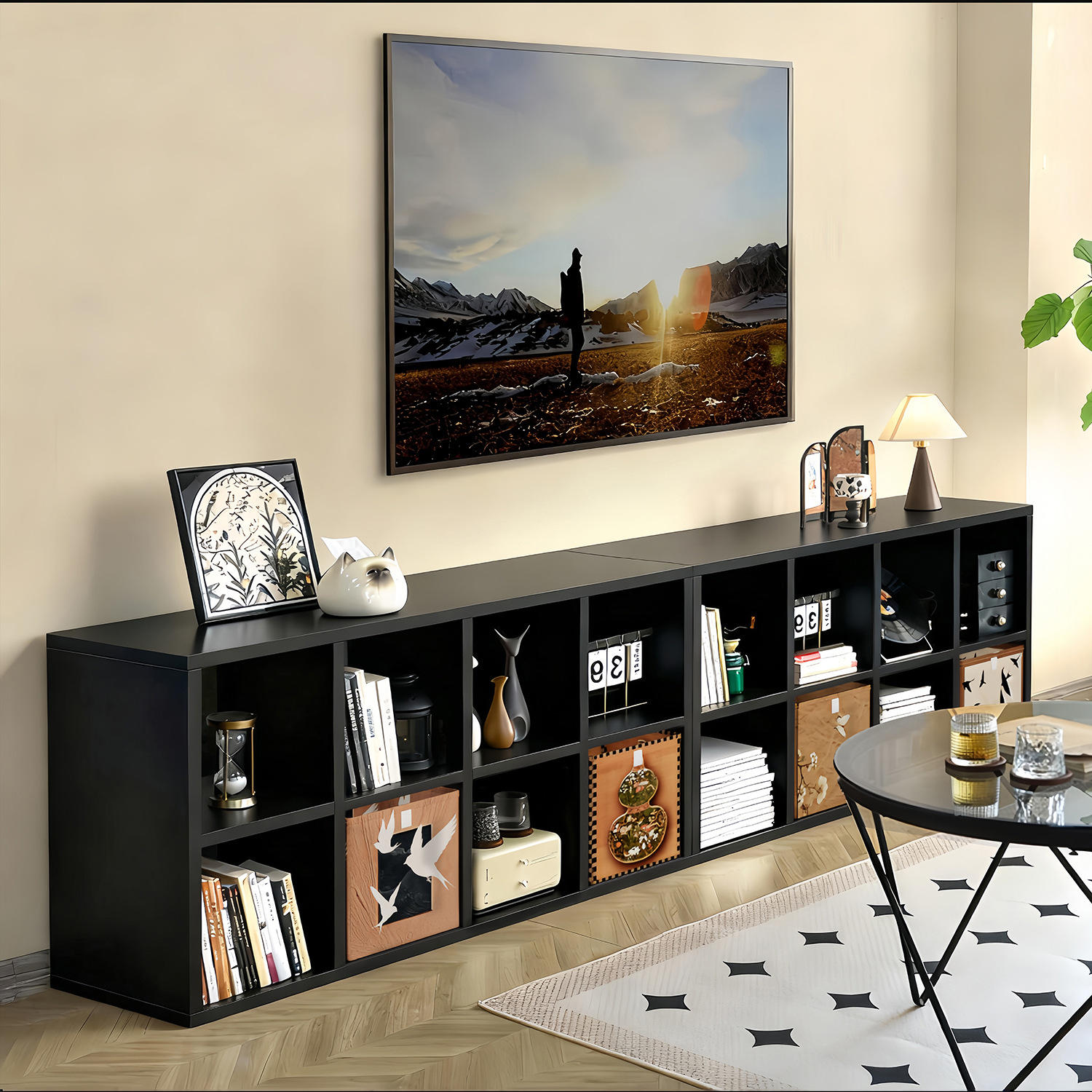 Estricta selección de gabinete de televisión de madera maciza estante de libros de pared sala de estar estante de piso bajo gabinete de almacenamiento gabinete de ocho cuadrones