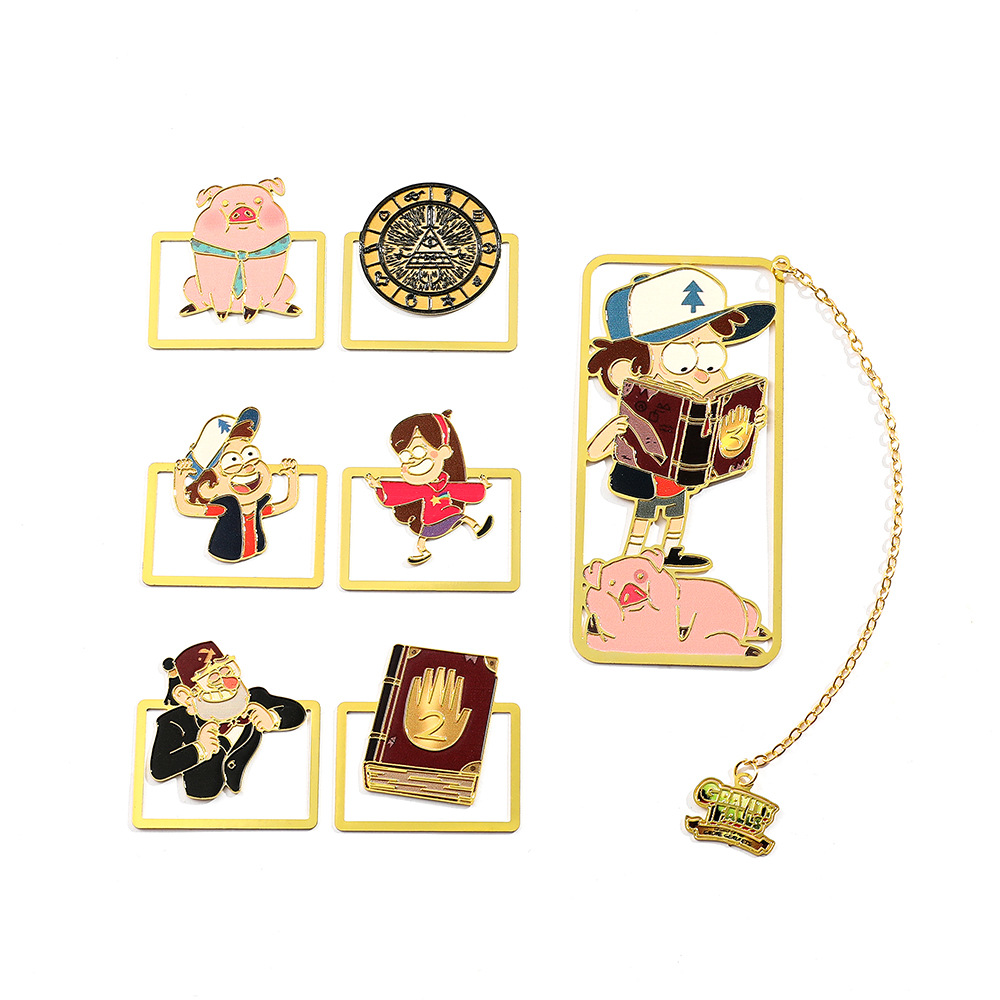 可愛卡通怪誕小鎮書籤黃銅金屬鏤空書籤書頁夾閱讀學生粉絲禮物