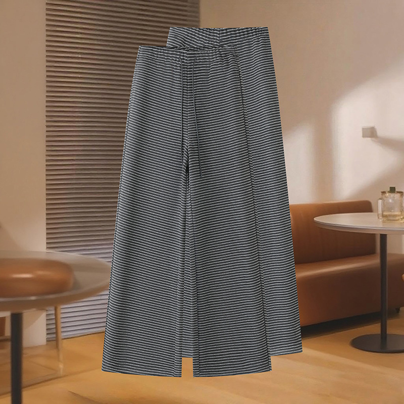 Wide-Waisted Fine-Striped Mochi Pants for Women, Autumn 2026 New Style, Lazy Style High-Waisted Loose Straight-Leg Casual Wide-Leg Pants