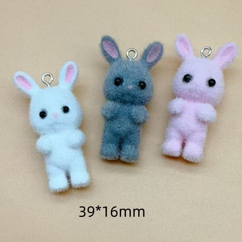 クロスボーダー樹脂動物植毛ウサギ人形キーホルダーアクセサリー DIY 人気のペンダントギフト在庫あり|undefined