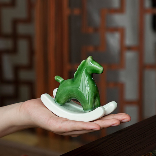 Rocking Horse Ceramics Tea Ceremony Accessories Ceramic Green Horse Tea Ornaments Decorative Ornaments Ceramic Ornaments Ornaments Gifts
