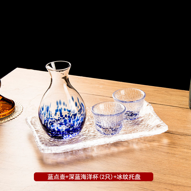 Glossy blue dot pot + dark blue ocean cup (2 pieces) + ice tray