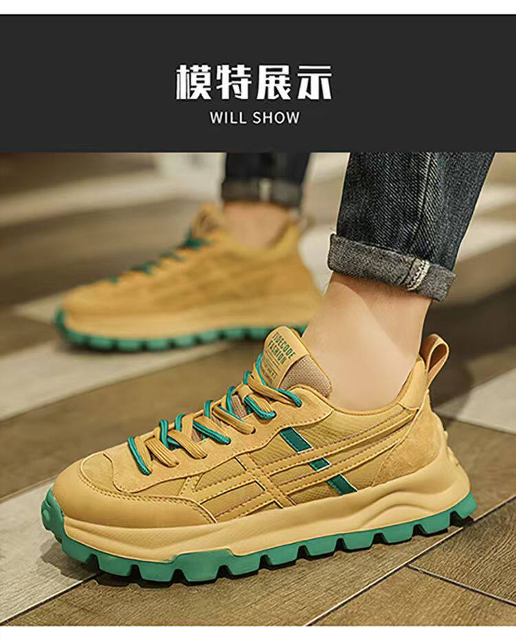 Giày sneaker nam da nhân tạo thoáng khí phong cách retro, đế dày tôn chiều cao, dây buộc phía trước — 3312 màu be, 3312 màu lúa mì chi tiết 9
