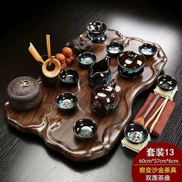 Glass tea set from natural wood for office, simple and elegant design