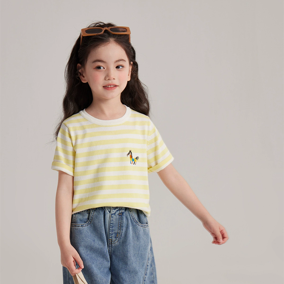 Children's short sleeve T-shirt for leisure, cartoon pony, new collection, with embroidery