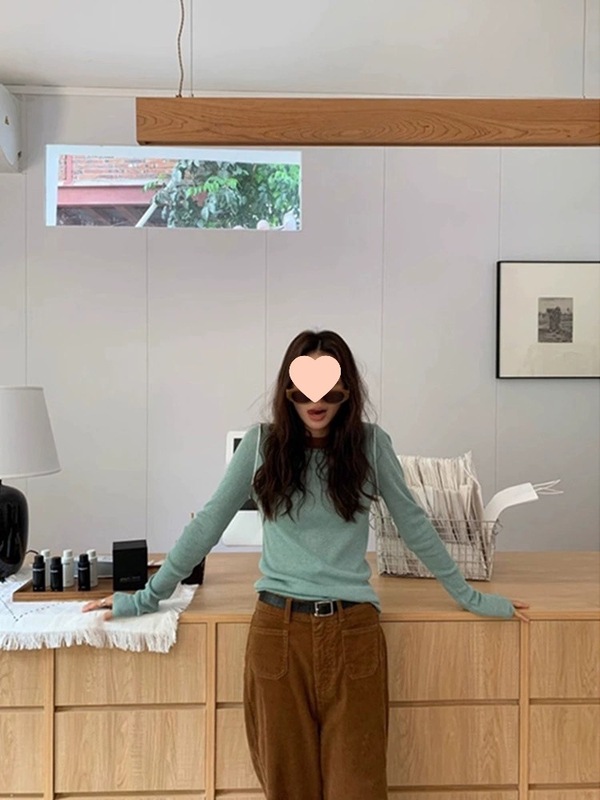 圆领拼接撞色打底针织衫女2025春秋内搭别致绝美修身显瘦长袖上衣|undefined