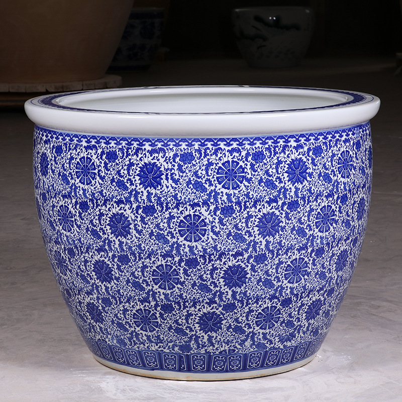庭院大缸景德镇青花瓷水缸金鱼缸荷花碗莲睡莲盆乌龟缸酒店甲鱼缸|undefined