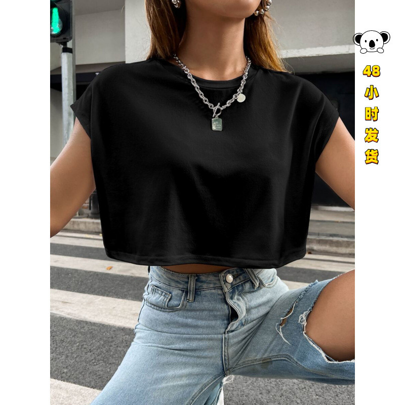 F 89675 Solid color cropped women's T-shirt